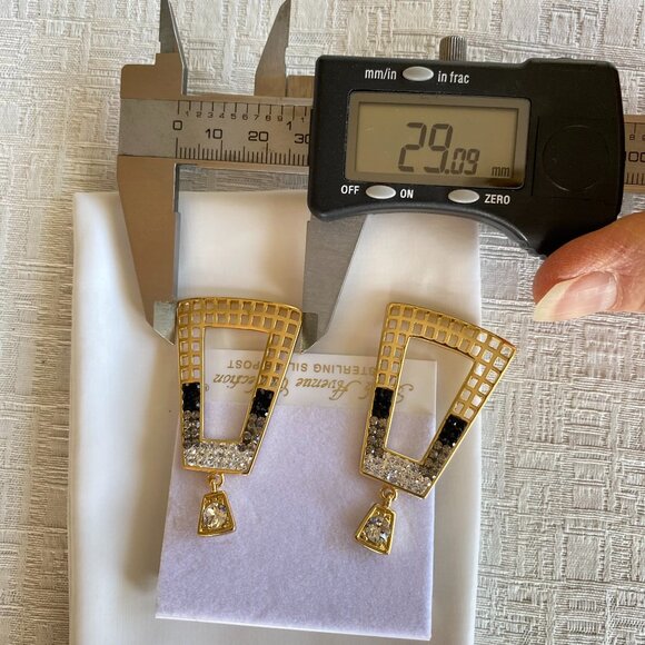 FAC Geometric Rhodium Plated Gold Tone Drop Earrings - Picture 5 of 8